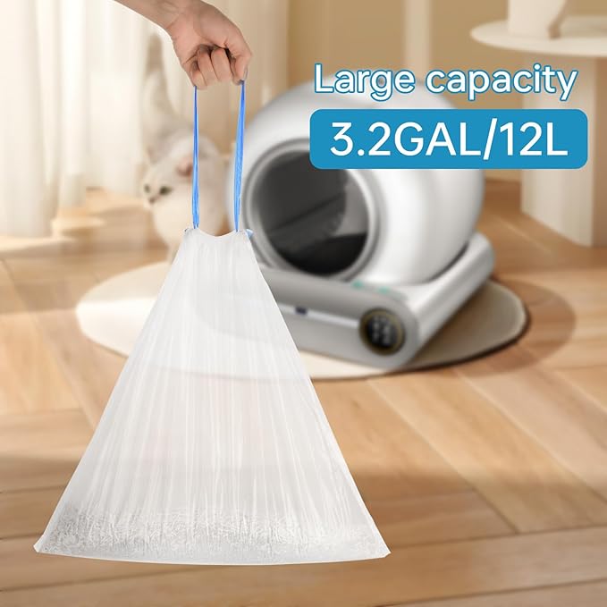 4 * 20 Count Trash Bags for Automatic Cat Litter Box Self Cleaning, Replacement Extra Large Liners for Robot Box, 4 Rolls Drawstring Waste Bags, 18 x 18 Inches(4 Rolls/80 Counts)