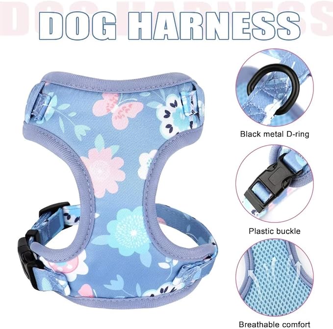 Beirui Cute Girl Dog Collars, Harnesses & Leashes Set - Adjustable Dog Collar and Leash Set with Flower - Soft Mesh Dog Vest Harness for Puppies Small & Extra Small Dogs Cats (Purple,XXS)