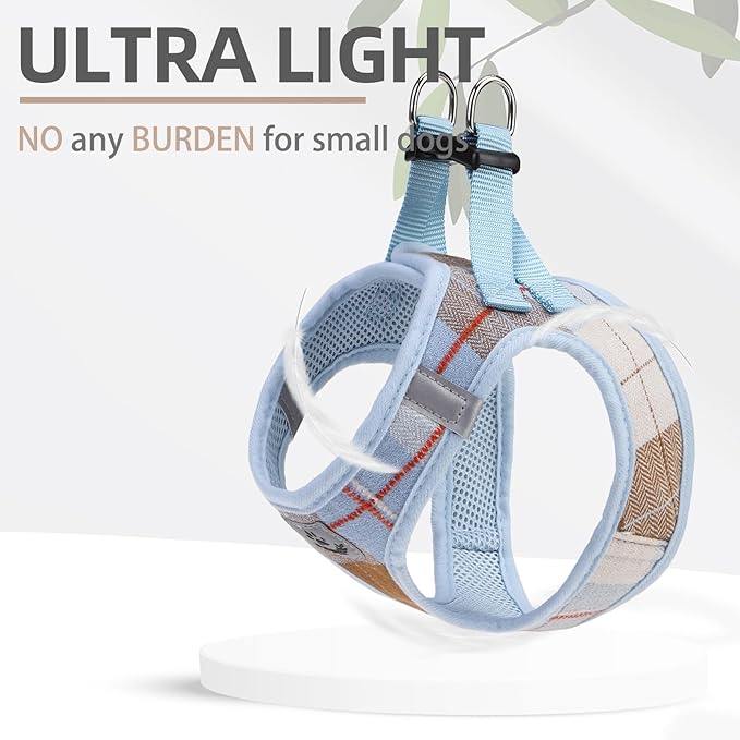 PUPTECK Adjustable Dog Harness Collar and Leash Set Step in No Pull Pet Harness for Small Medium Dogs Puppy and Cats Outdoor Walking Running, Soft Mesh Padded Reflective Vest Harnesses, BlueBrown L