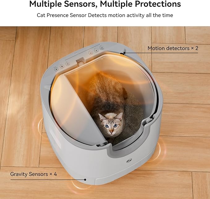 F8 Self-Cleaning Cat Litter Box – Large Capacity, Open-Top Design for Multi-Cat Homes, Enhanced Safety Features Includes Trash Bags
