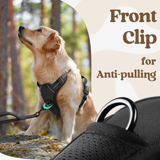 rabbitgoo Dog Harness for Large, No Pull Pet Harness with 3 Buckles, Adjustable Soft Padded Vest with Control Handle, Walking Reflective Pet Vest for Large Dogs, Black, L
