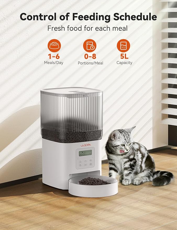 WOPET Automatic Cat Feeder, 4L Automatic Dog Feeder with 180-Day Battery Life, Programmable Cat Food Dispenser with Stainless Steel Bowl,1-6 Meals Per Day