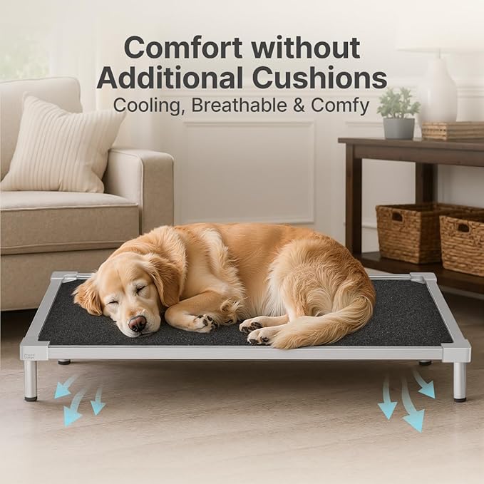 Elevated Dog Bed Medium Size, Chew Proof Aluminum Alloy Heavy Duty Dog Supplies Cooling Raised Pet Cot Indestructible with Anti-Rust Washable Assembly for Crate Outdoor-40.6"x 28.7" x 7"