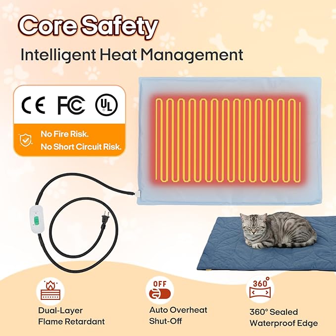 Dog Heating Pad (48"x28") - Waterproof Electric Heated Mat & Pet Bed for Indoor and Outdoor Use, Chew Resistant Cord, Machine Washable Cover with Wheat Pattern Quilting, for Cats and Pets