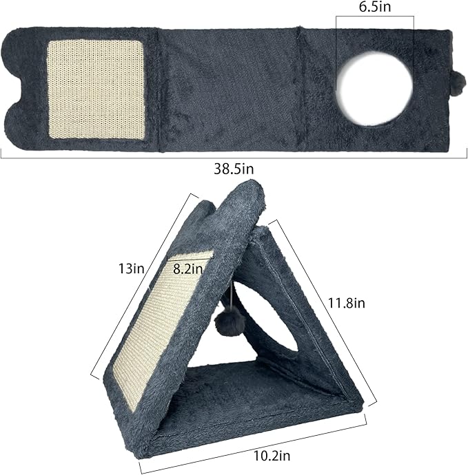 Fhiny Triangle Cat Scratching Post, Natural Sisal Cat Standing Scratch Board with Hanging Plush Ball Toy Pet Cave Nest Indoor Cats Pads Activity Center for Keeping Away from Furniture