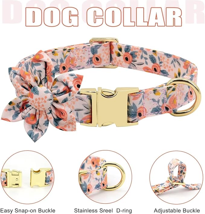 Beirui Cute Girl Dog Collars, Harnesses & Leashes Set - Adjustable Dog Collar and Leash Set with Flower - Soft Mesh Dog Vest Harness for Puppies Small Medium Dogs (Orange,XS)