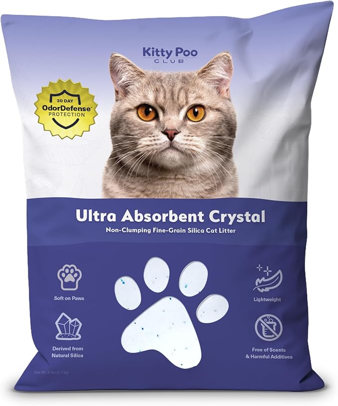 Fine-Grain Silica Cat Litter – Ultra Absorbent Crystal Litter for Cats, Low Dust, Long-Lasting Odor Control, Fast Drying, Lightweight Bag