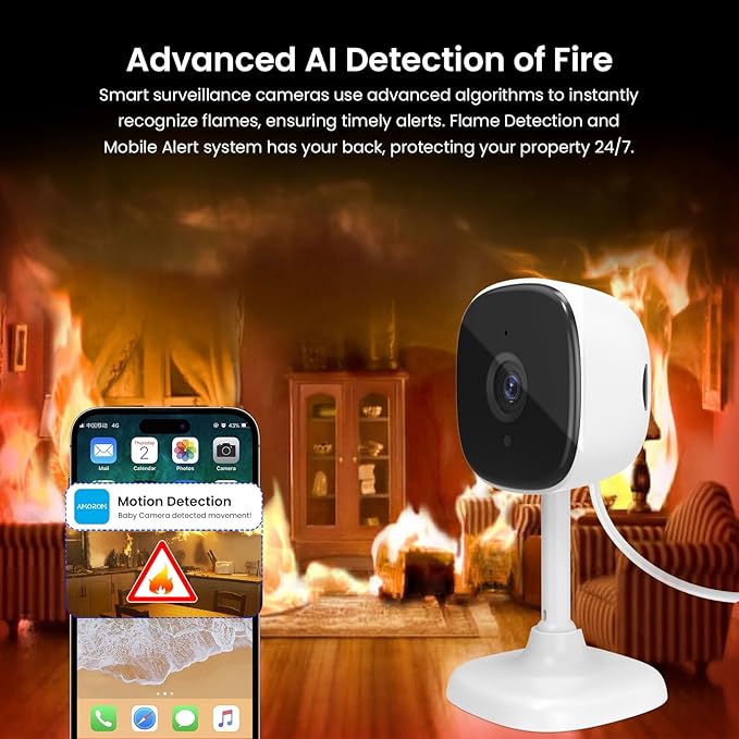 WiFi Indoor Camera for Home Security, 24/7 Recording Camera for Office/House/Apartment, Cloud & SD Card Storage, 2-Way Audio, Night Vision, AI Motion Detection, Alexa/Google Assistant Supported