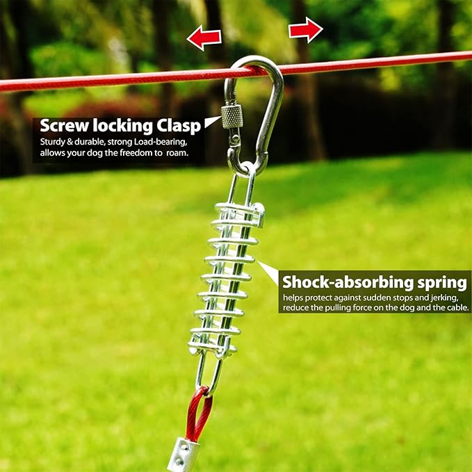 Heavy Duty Aerial Dog Tie Out Trolley System for Small to Large Dogs - Dog Run Cable 100ft /75ft Zipline with 10ft Runner Cable Great for Yard Camping Outdoor (Red, 100 ft for Two Dogs up to 300 lbs)