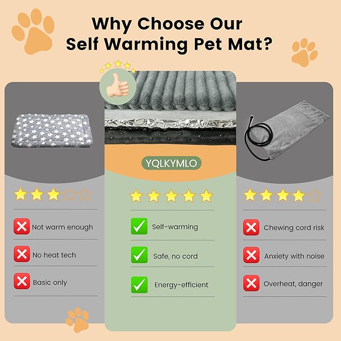 Self Warming Cat Bed, Medium Self Heating Pad for Dog, Thermal Extra Warm Pet Crate Mat for Indoor, Outdoor, Non Slip, Washable, 30" × 20", Grey