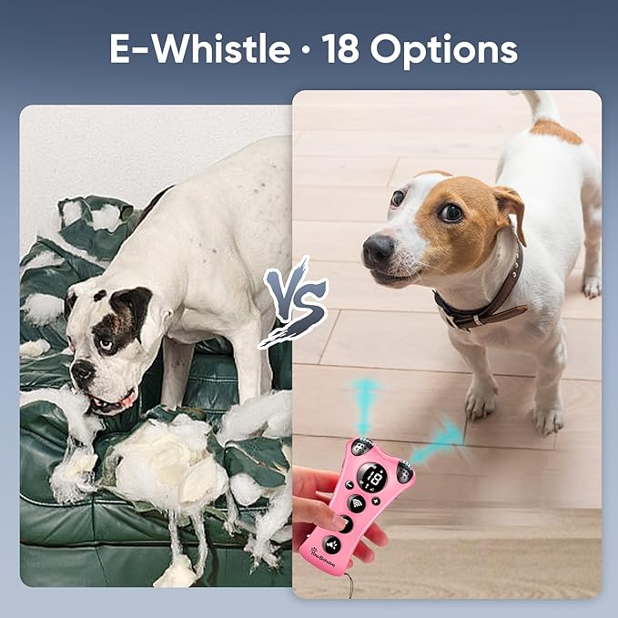 Ultrasonic Dog Bark Deterrent Device β10-Level Adjustable Anti Barking Trainer with Flashlight, Strobe, E-Clicker(18 Whistle Sounds)βNo Shock, Collar-Free Dog Behavior Correction Devices