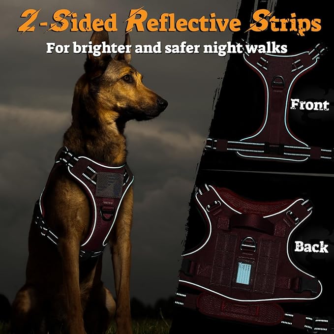 rabbitgoo Dog Harness for Large Dogs No Pull, Tactical Service Pet Vest with Molle and Control Handle, Adjustable and Reflective Military Harness for Easy Walking and Training, Red, XL