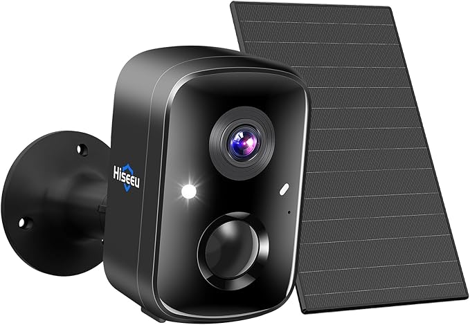 Hiseeu Security Cameras Wireless Outdoor, Solar Powered 3K 4MP Surveillance WiFi Cameras for Home Security Outside, PIR/AI Motion Detection, Waterproof, Color Night Vision, 2-Way Audio, Black