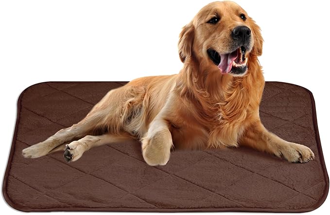 NWK Fluffy Self Warming Cat Mat, Cat Blanket, Thermal Dog Mat, Washable, Non-Slip Bottom for Sofa & Crate & Kennel & Car Seat (Coffee Brown, Large (35'' X 23'' X 0.4''))