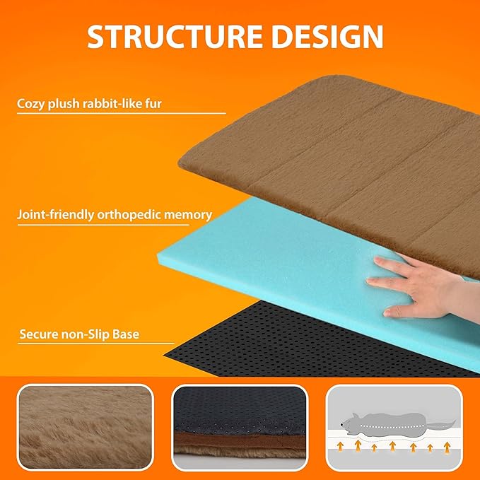 Dog Crate Pad for XX Large Dogs - 47x29 Orthopedic Dog Bed with Memory Foam, Washable Water-Resistant Soft Pet Mat with Non-Slip Bottom, Khaki