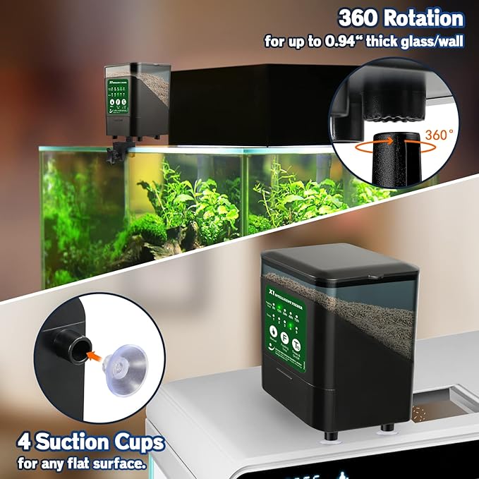 Large Automatic Fish Feeder, 14 Fl.Oz Patented Revolutionary Design Aquarium Food Tank Dispenser with Timer, Auto Feeding Moisture-Proof Electric Adjustable Battery Operated Feeders for Holidays