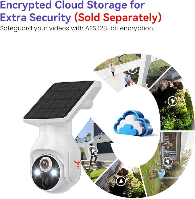 1080P Solar Security Cameras Wireless Outdoor, 360° View Pan/Tilt, Color Night Vision, Easy to Install, Real-Time Alerts, 2-Way Audio, Cloud Storage (Sold Separately), 2.4Ghz Wi-Fi Only