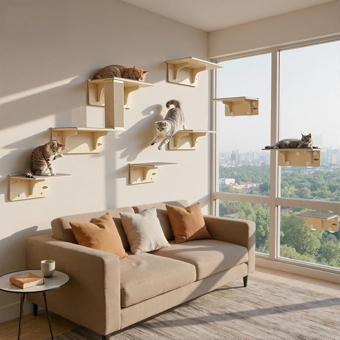 Pecute 2-in-1 Large Cat Window Perch & Wall Shelves, Cat Hammock Window with Solid Wood, Strong Suction Cup, Washable Cover Mat, Window seat Indoor, Cats Perch Bed for Birds Watching Inside, 21"x11"