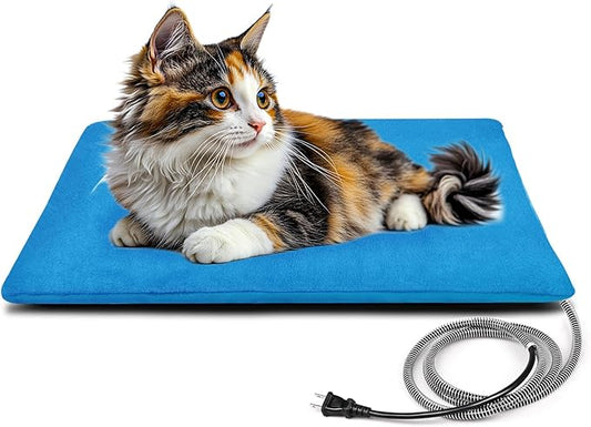 Outdoor Pet Heating Pad for Dog & Cat, Multi-Size Waterproof Heated Cat Dog Bed for Outside, Pet Heater Warmer Mat Blanket with Chew Resistant Cord for Senior Dog Cat House Whelping Box,Blue,12" x 20"