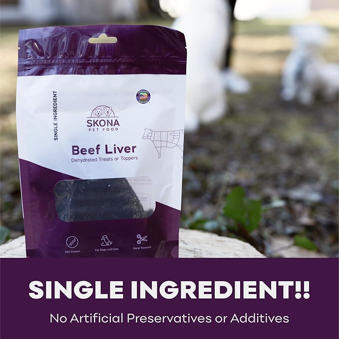 Skona PetFood Beef Liver Jerky Dog & Cat Treats, Single-Ingredient, High Protein Training Snacks, Natural & Healthy, USA Made, Supports Digestion, Energy & Shiny Coat, Rich in Nutrients, 4oz