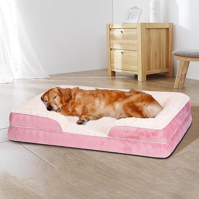 Orthopedic Dog Bed for Large Medium Sized, Washable Memory Foam Large Dog Bed, Durable Medium Pet Sofa with Removable Cover, Washable Waterproof Pet Couch Beds(Pink, XXL)