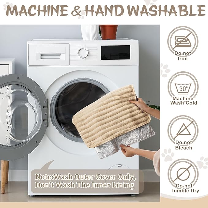 Nuanchu 4 Pack Self Warming Cat Bed 24"x18" Self Heating Dog Cat Pad Bulk Crate Bed Extra Warm Thermal Big Pet Pad for Indoor Outdoor Pets Houses with Removable Washable Cover Non Slip (Apricot)