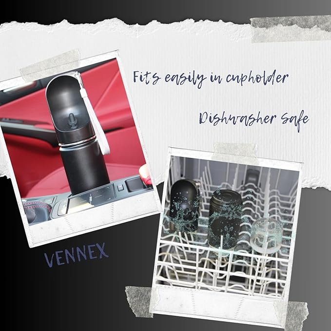 Dog Water Bottle Portable Stainless Steel Leak Proof Wide Mouth BPA Free Water Dispenser for Medium Small Dogs Pups 2 in 1 with Detachable Bowl Traveling Outdoor Walking Hiking Accessories (12OZ).