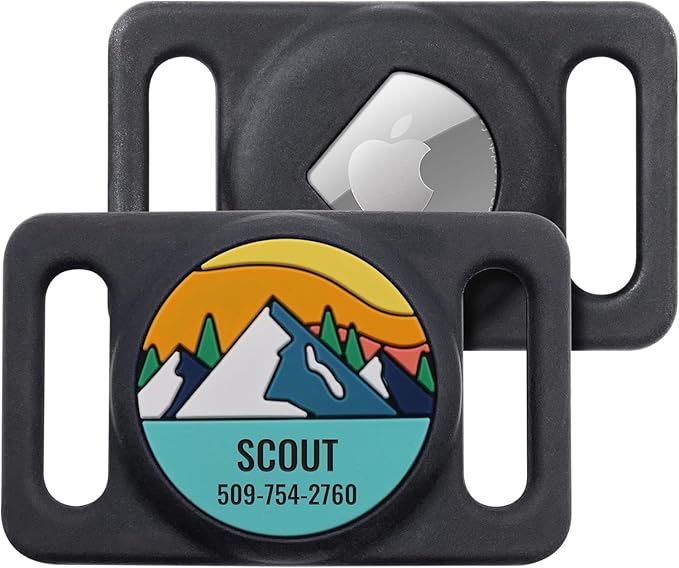 GoTags Designed for Airtag Engraved Dog Collar Holder, Personalized Airtag Case for Pet Collar, Up to 2 Lines of Custom Text, Slide On Tag for GPS Dog Tracker, Compatible with Apple iPhone, Large