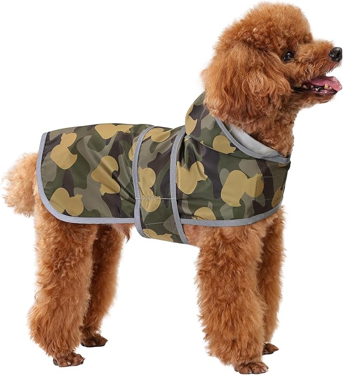 Dog Raincoats for Small Dogs Puppies Waterproof Hooded Rain Jacket with Reflective Strips Leash Hole & Poncho Adjustable Fit (CamoDuck,XS)
