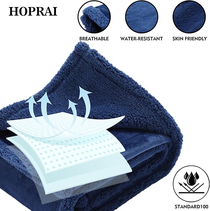Dog Blanket, Waterproof Reversible Sherpa Fleece Throw Blanket, Furniture Cover for Bed, Couch, Sofa Protection from Liquid Pee and Pet Fur of Puppy, Cat (Navy Blue S28*39inches)