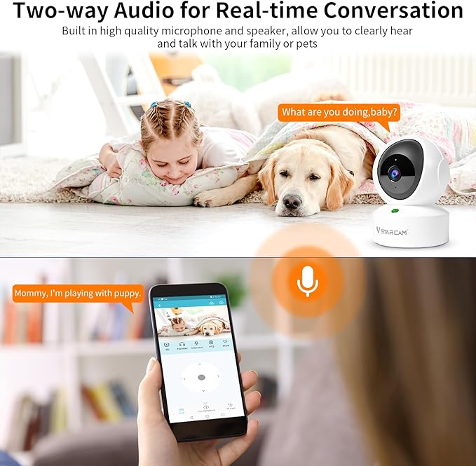 VSTARCAM 2K QHD Security Camera Indoor, Room Camera Baby Monitor 360° for Home Security, WiFi Camera with 2.4 GHz Wi-Fi, One-Touch Call, Smart Motion Tracking, IR Night Vision