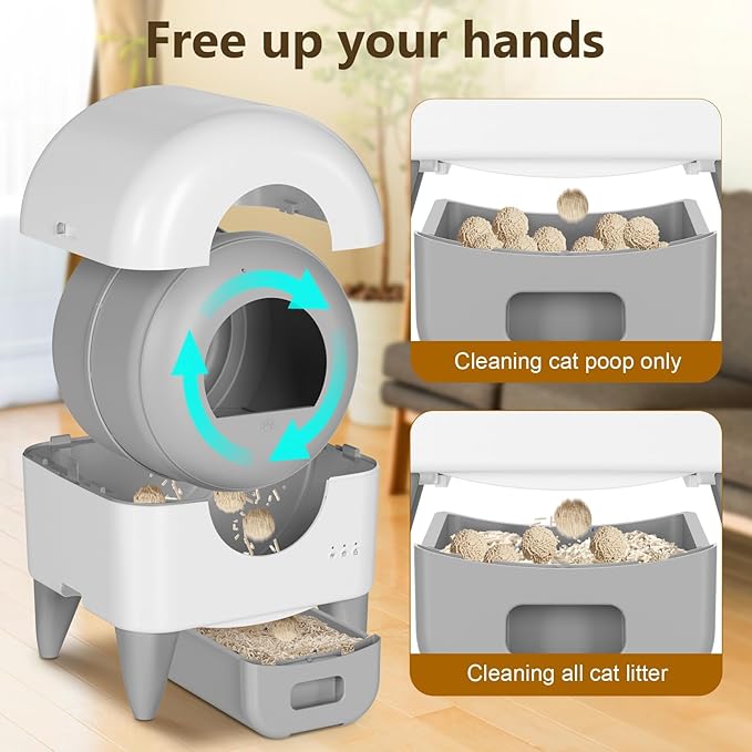 Automatic Cat Litter Box Self Cleaning Litter Box Large Capacity for Multiple Cats, App Control with Safety Sensors, Removable Washable Liner,2 Rolls Garbage Bags,Grey