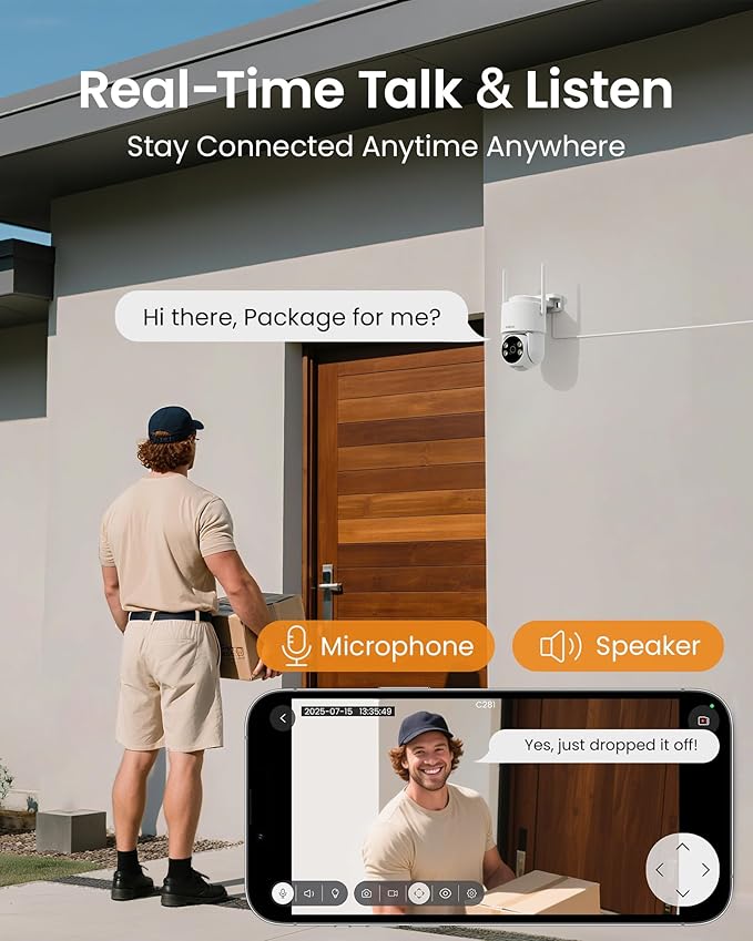 Anlapus 2 x C281 3MP 2K Security WiFi Camera Outdoor, 360° Pan/Tilt Wired Security Camera, AI Detect, Auto Track, Color Night Vision, 2-Way Talk, 2.4/5GHz, Light Siren Alarm, Cloud/Memory Card Storage