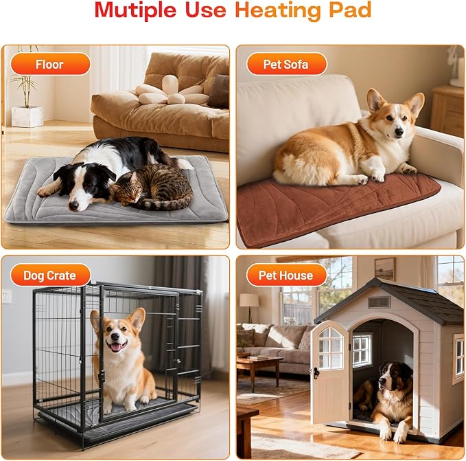 Dog Heating Pad with Washable Cover, Soft Plush Pet Heating Pad with 9 Adjustable Temperature, Timer, Chew-Resistant Cord, Waterproof Electric Heated Pet Bed Mat for Dogs and Cats Indoor