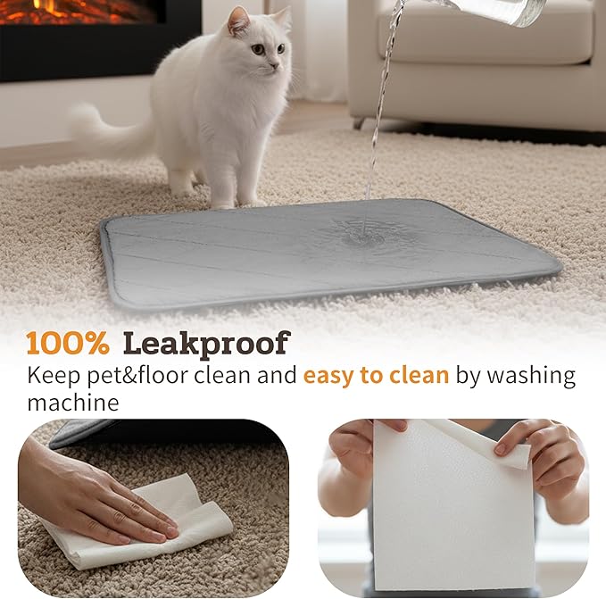 NWK Fluffy Self Warming Cat Mat, Cat Blanket, Thermal Dog Mat, Washable, Non-Slip Bottom for Sofa & Crate & Kennel & Car Seat (Misty Gray, Large (35'' X 23'' X 0.4''))