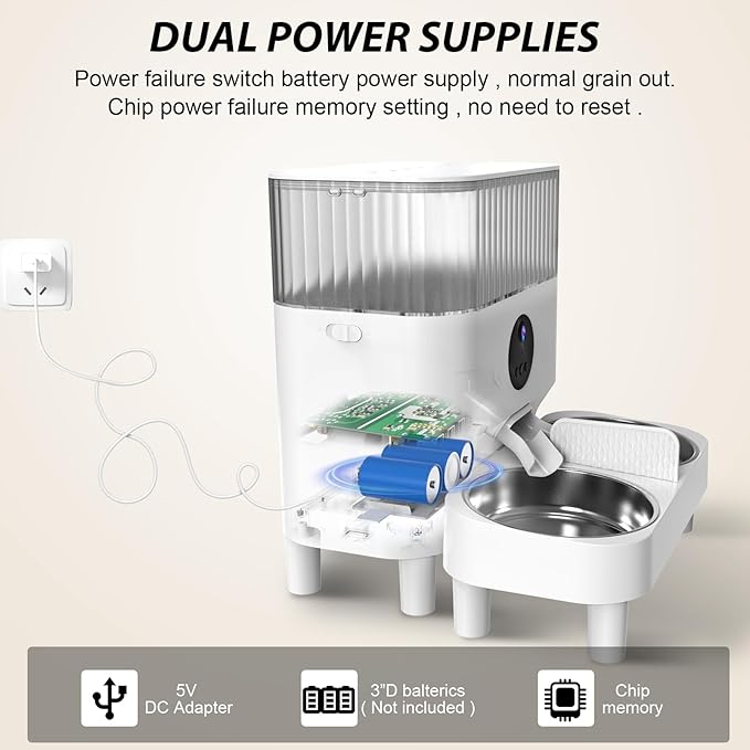 Automatic Cat Feeders, WHDPETS 5G WiFi Cat Food Dispenser with 1080P Camera for 2 Cats & Dogs, 5L Pet Feeder with Feeding Mat, APP Control, 2-Way Audio,Dual Power Supply