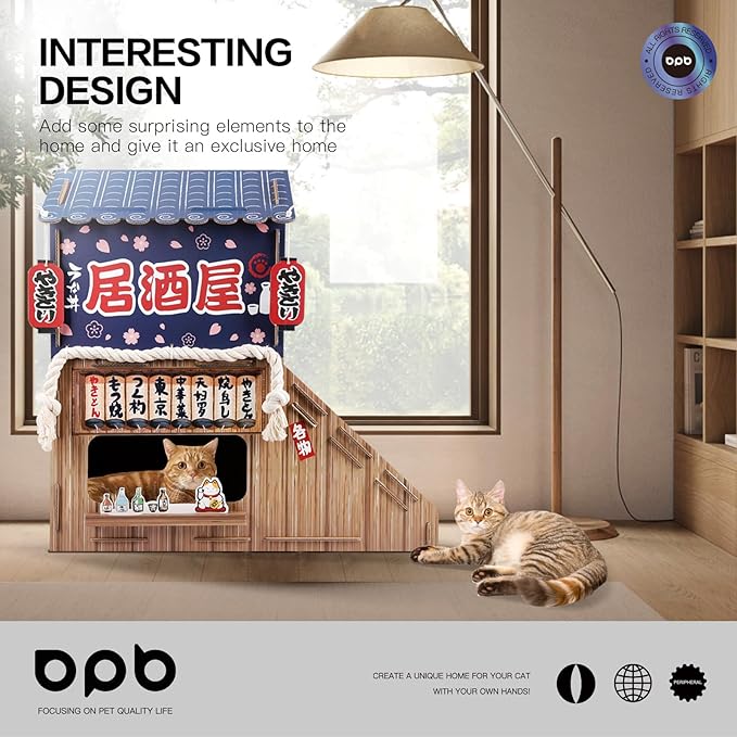 Cardboard Cat House for Indoor,Cat Scratcher House,Cat Birthday Gifts(29.5inx28.5inx18in),Double Cat Bed.