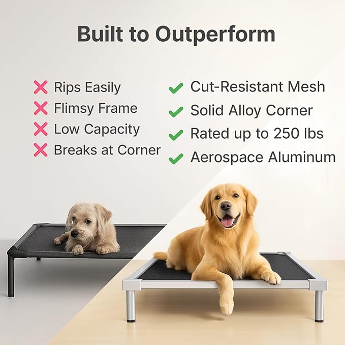 Elevated Dog Beds Large Sized, Chew Proof Aluminum Alloy Heavy Duty Dog Supplies Cooling Raised Pet Cot Indestructible with Anti-Rust Washable Assembly for Crate Outdoor-48.4"x 32.7" x 7"