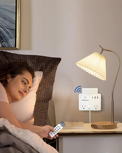 Remote Control Outlet, Multi-Plug Outlet with 3 Outlets and 3 USB Ports, No Interference Remote Outlet, Wireless Light Switch, 100FT RF Range, Programmable and Expandable, FCC Listed W03RC06