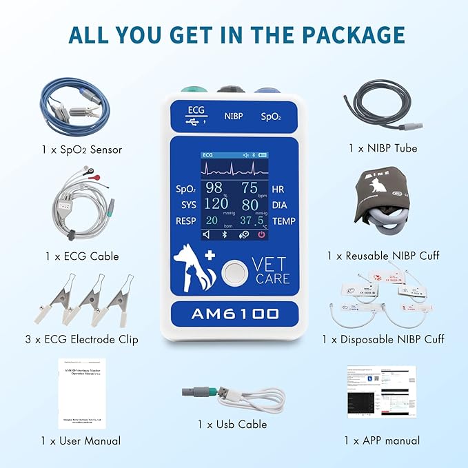 BERRY Veterinary Monitor for Pet,Data storage, analysis, export, Monitoring 6 Parameters for Animal(include Dogs and Cats) as Clinical Equipment