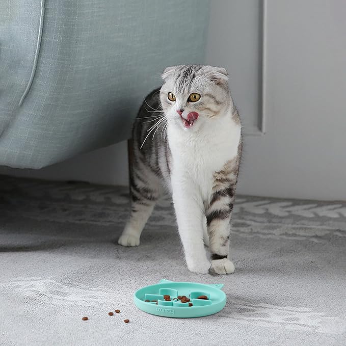 Coomazy Silicone Slow Feeder Dog Cat Bowls, Interactive Puzzle Toy for Pets Dry/Wet Food Training, Keeps Dogs Cats Busy, Prevents Puppy Kitty Overeating (Cyan, 0.8 Cup)