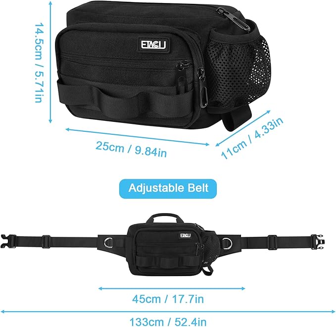 ETACCU Hands Free Dog Leash with Zipper Pouch, Waist Belt for Large Medium 2 Dogs for Running, Walking, Jogging and Hiking, Dual Padded Handles and Durable Bungee - Black