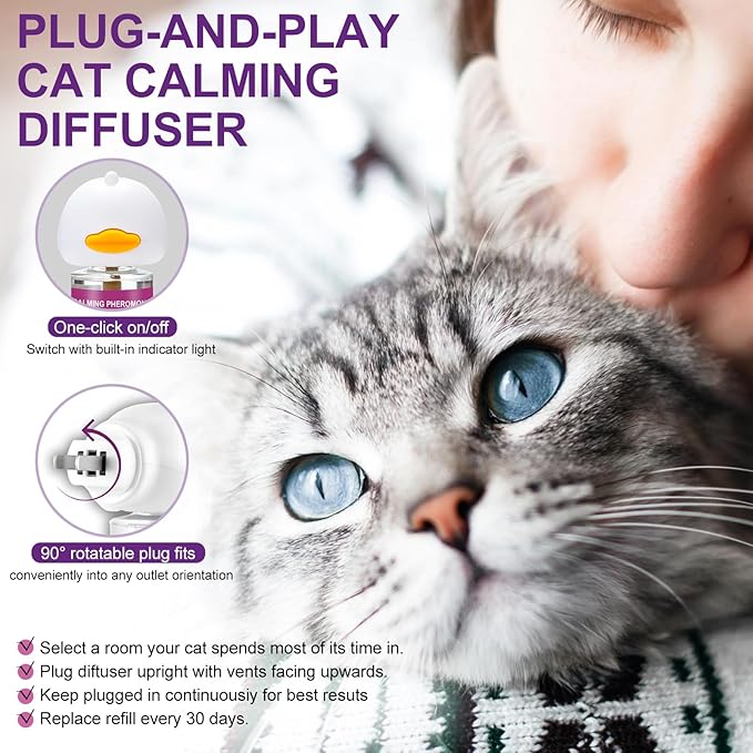 Cheerdog Cat Pheromones Calming Diffuser Relieve Anxiety Stress Cat Calming Diffuser Comfort for Cats 3 Refills, Reduce Fighting and Scratching Calm Relaxing Fits All Cats (3)