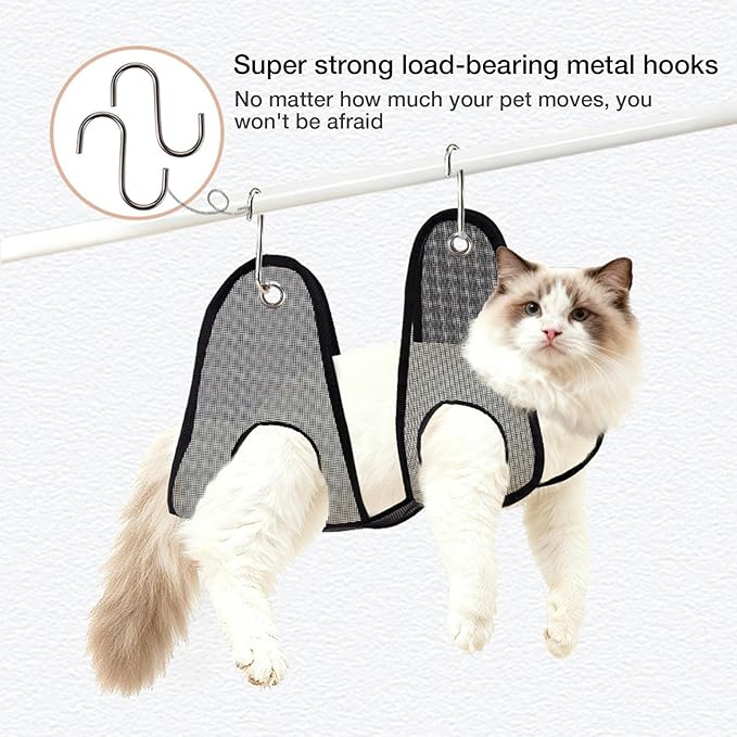 Grooming Hammock - Anti-Scratching Breathable Mesh Restraint Bag,Dog Hanger for Nail Trimming Hammock with S-Hook | for Ear Washing Combing Cats Puppy Kitten Home Bathroom Shower