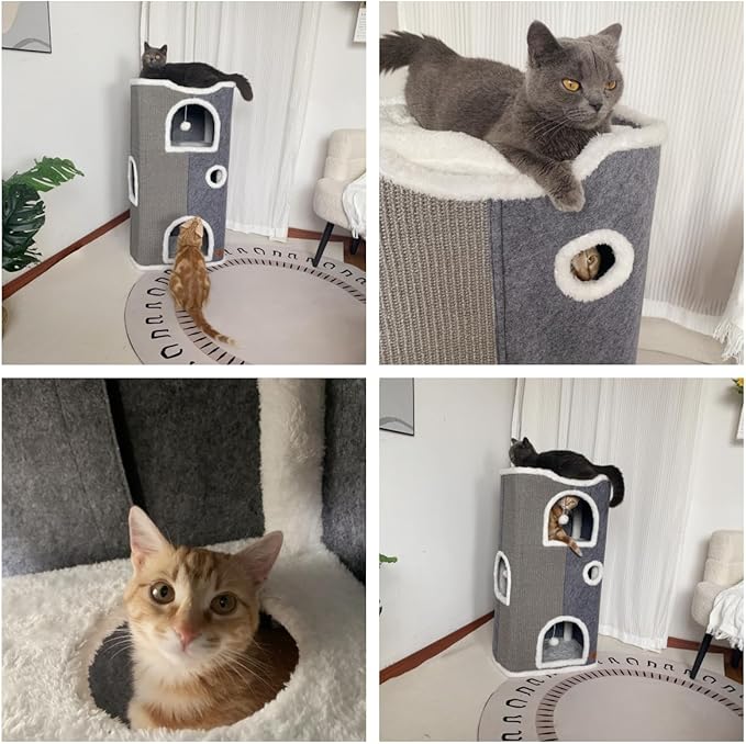 4-Level Cat House for Indoor Cats,Covered Cat Beds and Furniture with Scratch Pad,Hideaway Cave &Cushions,Modern Cat Tower Condo for Multi Small Pet and Large Cats