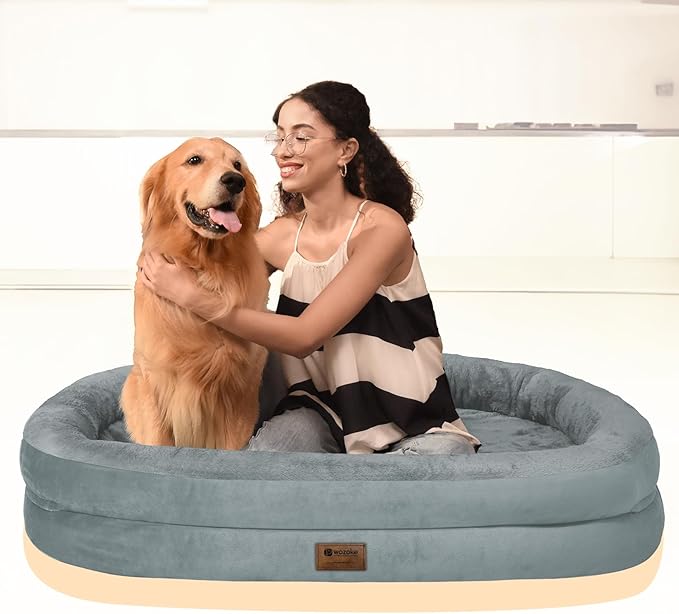 Orthopedic Waterproof Large Dog Bed: Memory Foam Washable Dog Bed with Bolsters - XXL Orthopedic Removable Cover for Medium Large Sized Pet - Non-Slip Bottom - Grey