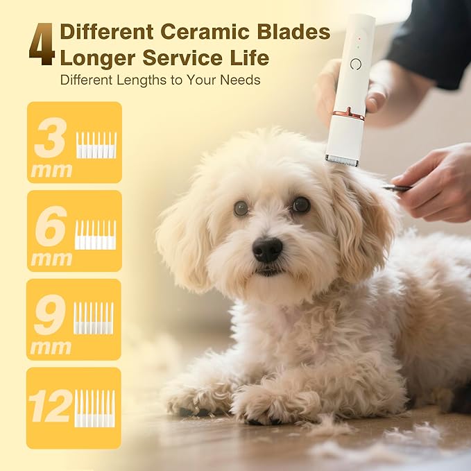 2025 New Petium 4-in-1 Dog Grooming Clippers Kit-Quiet Dog Nail Grinder & Paw Trimmer,Low Noise Cordless Pet Shaver for Small Dogs & Cats,USB-Rechargeable, 6 Guide Combs