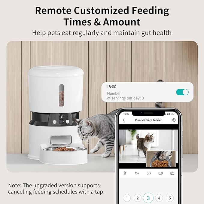 Automatic Cat Feeders with 2 Cameras and App, 4L 1080P HD Timed Pet Feeder Smart Dog Food Dispenser 2-Way Audio for Cats/Small Dogs, Cat Food Dispenser with Night Vision/Motion Alerts, WiFi 2.4G