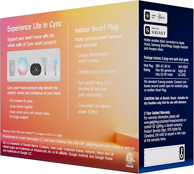 Cync Indoor Smart Plug, WiFi Outlet Socket, Voice Control Outlet, Matter Compatible, Compatible with Alexa and Google Home (3 Pack)