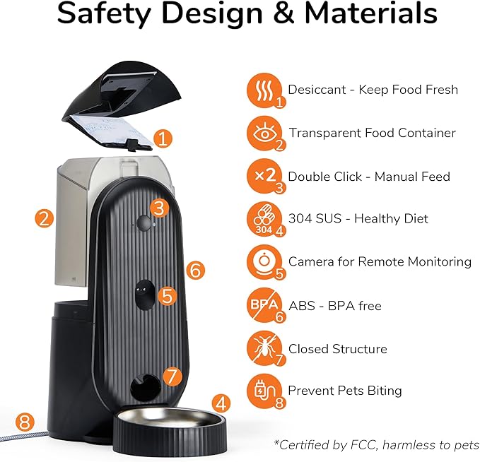 FUKUMARU Automatic Cat Feeder, 2 in 1 Automatic Pet Feeders with Camera and Audio, Support DIY Meals and Timed Control WiFi Cat Food Dispenser